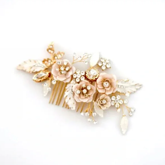 Rose Gold & Crystal Bridal Hairpiece - NWOT - Picture 2 of 2